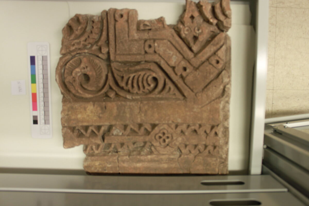 Fragment of a Carved Panel with Stars, Stucco; carved, painted