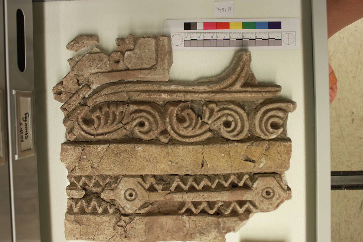 Fragment of a Carved Panel with Stars, Stucco; carved, painted 