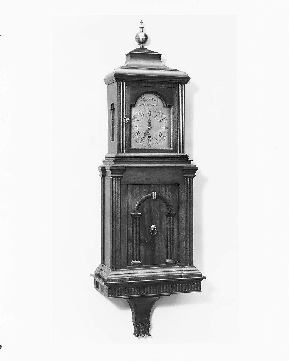 Shelf Clock, David Wood (1766–ca. 1850), Mahogany, mahogany veneer, white pine, American 