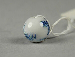 Ojime, Blue-and-white porcelain bead, Japan
