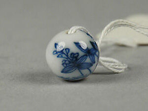 Ojime, Blue-and-white porcelain bead, Japan