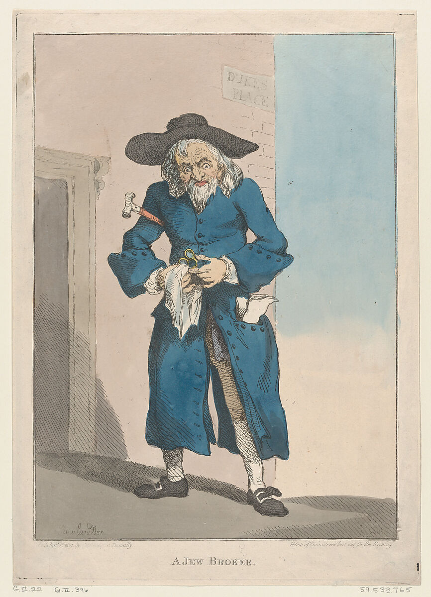 A Jew Broker, Thomas Rowlandson (British, London 1757–1827 London), Hand-colored etching 