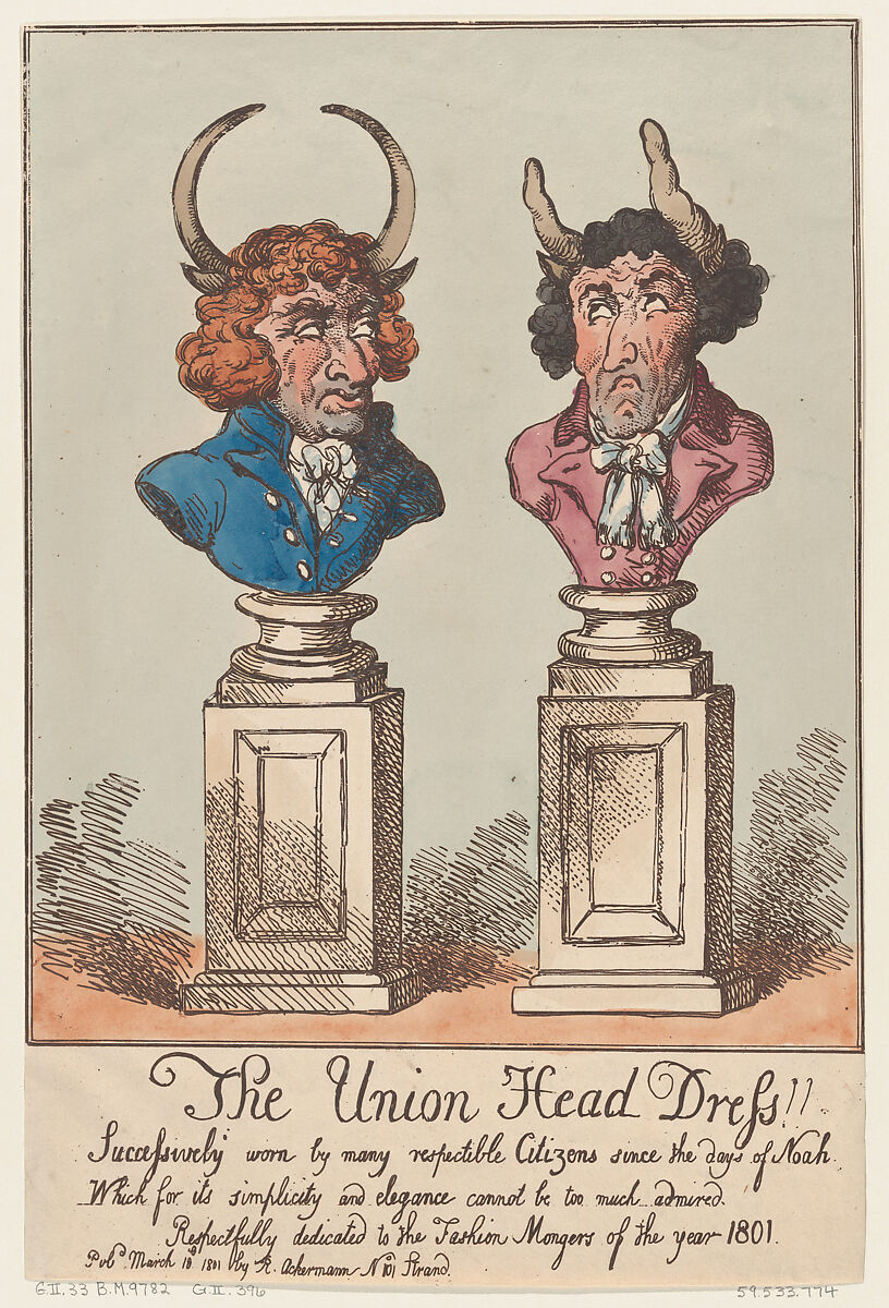 The Union Head Dress!!, Thomas Rowlandson (British, London 1757–1827 London), Hand-colored etching 