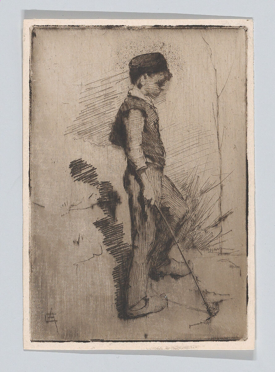 Boy with a Stick, Elizabeth Forbes (British (born Canada), Kingston 1859–1912 Newlyn), Etching and drypoint, printed in brown ink 