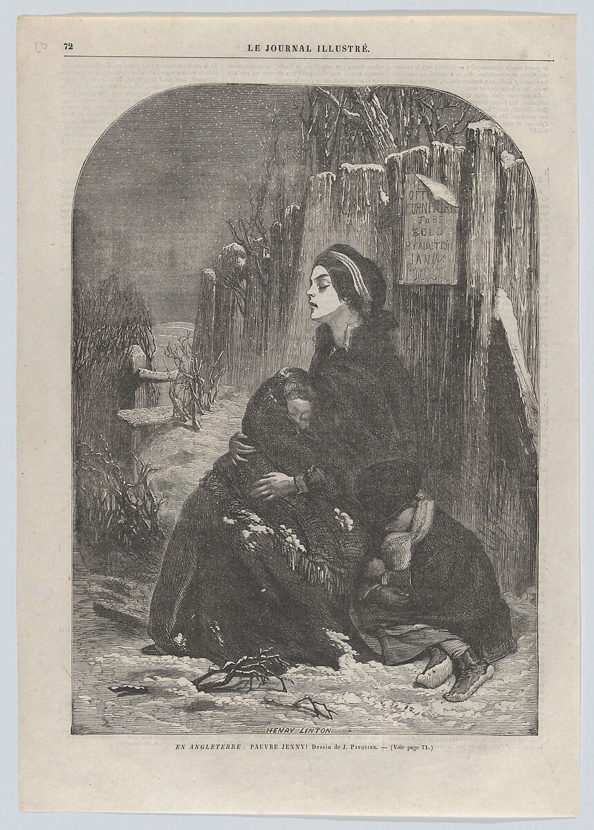 En Angleterre: Pauvre Jenny!, from "Le Journal Illustré," no. 55, Henry Linton (British, London 1815–1899 Kingston-upon-Thames), Wood engraving 