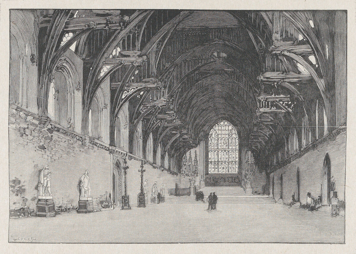 Interior of Westminster Hall, Tony Beltrand (French, Lyon 1847–1904 Paris), Wood engraving on Japan paper; proof 