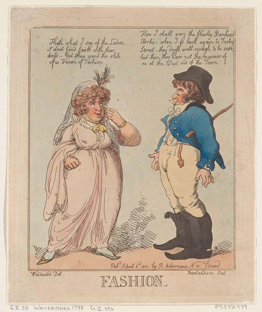 Fashion, Thomas Rowlandson (British, London 1757–1827 London), Hand-colored etching 