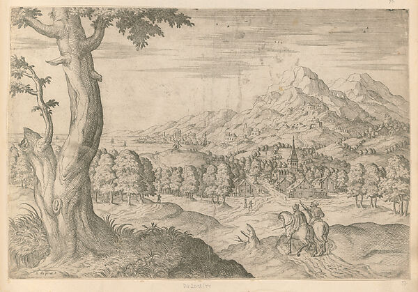 Landscape with Two Horsemen, Etienne DuPérac (French, ca. 1535–1604), Etching 