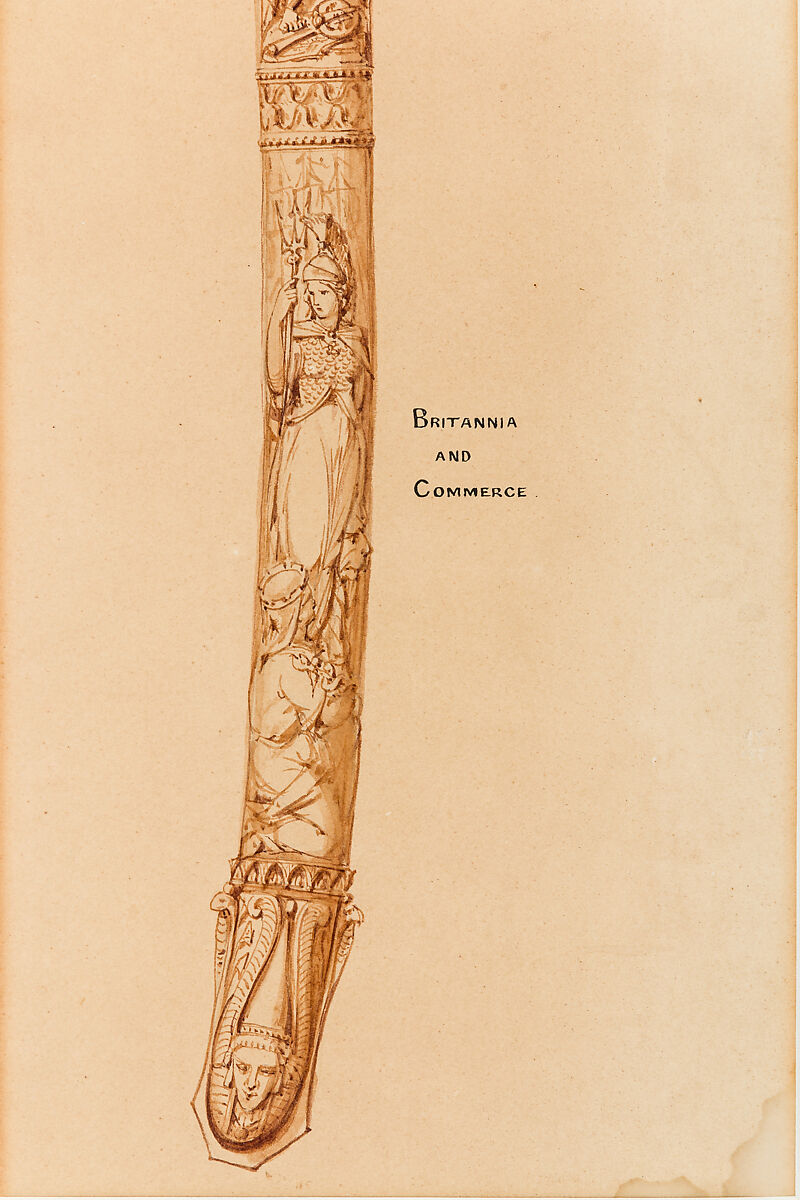 Designs for a Sword of Honor to be presented by the City of London to Admiral Sir Frederick Beauchamp Paget Seymour, 1st Baron Alcester (1821–1895), Pen and ink, brush and wash on paper, British, London