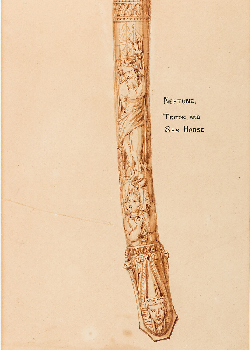 Designs for a Sword of Honor to be presented by the City of London to Admiral Sir Frederick Beauchamp Paget Seymour, 1st Baron Alcester (1821–1895), Pen and ink, brush and wash on paper, British, London
