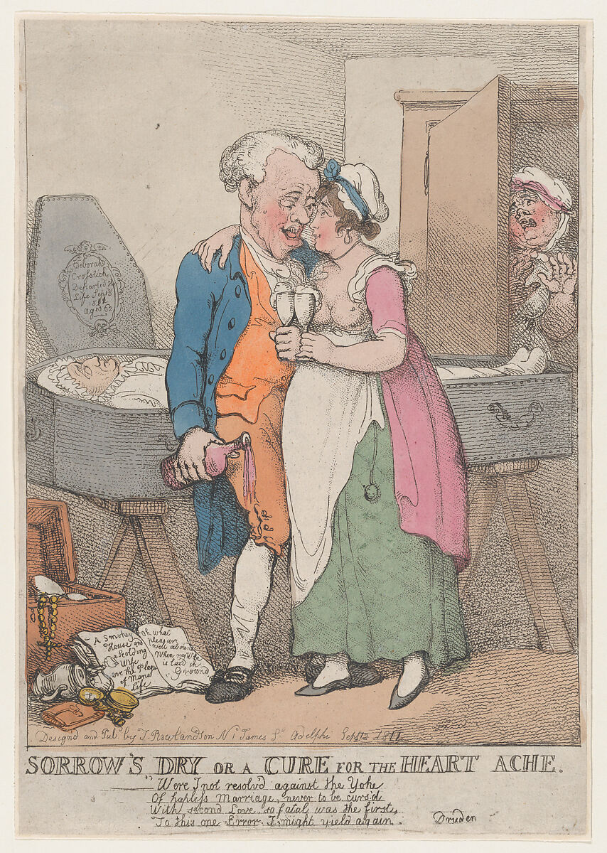 Sorrow's Dry or a Cure for the Heart Ache, Thomas Rowlandson (British, London 1757–1827 London), Hand-colored etching 