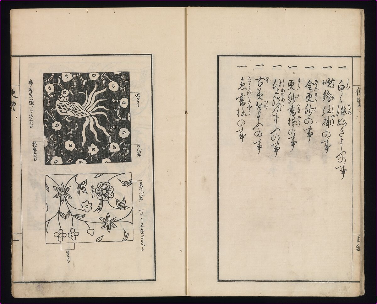Sarasa benran no mokuroku (catalogue compendium of sarasa designs), Woodblock-printed book, Japan