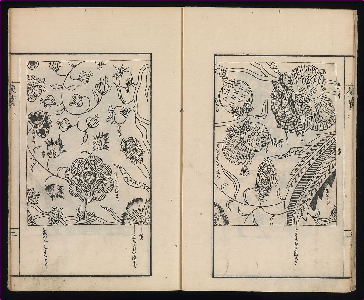 Sarasa benran no mokuroku (catalogue compendium of sarasa designs), Woodblock-printed book, Japan