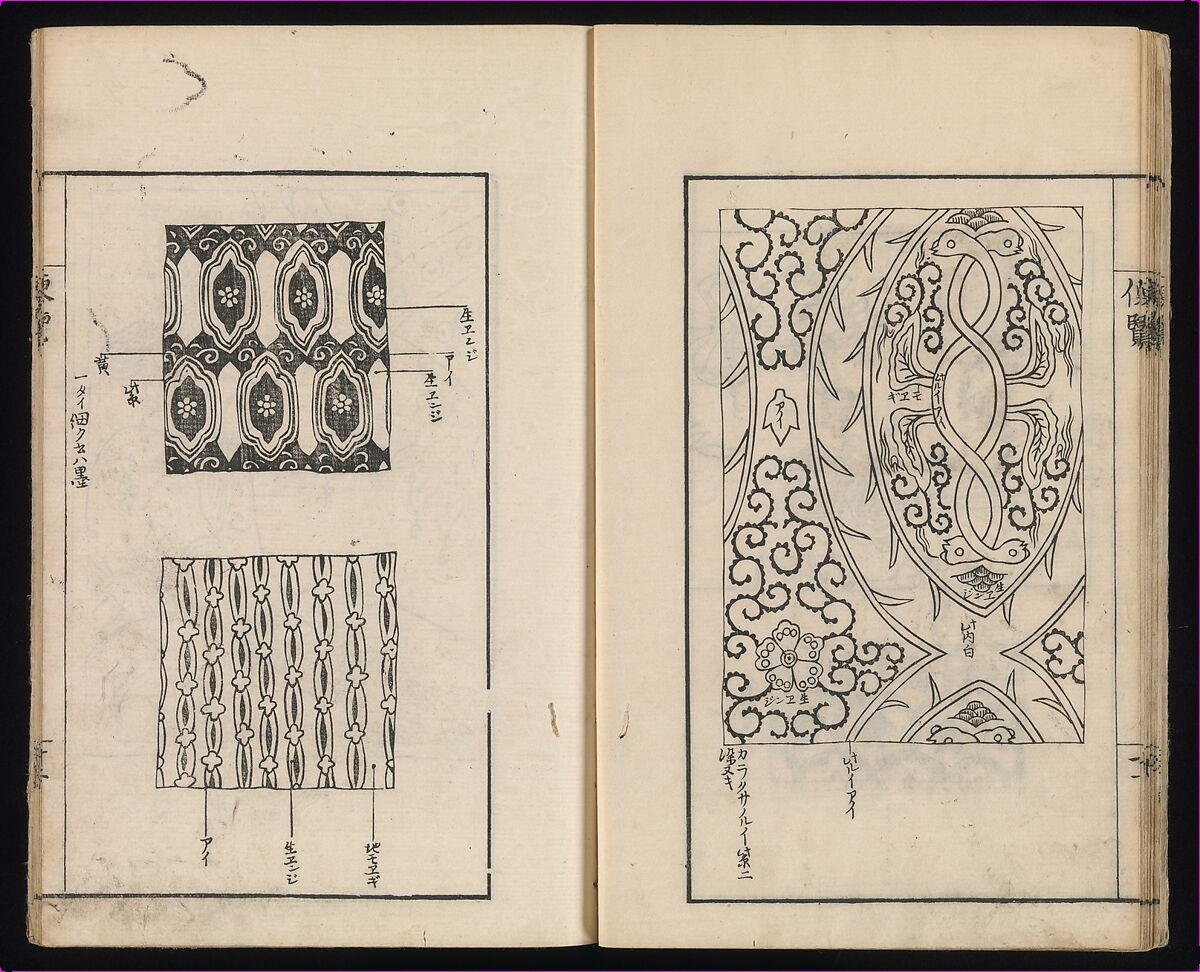 Sarasa benran no mokuroku (catalogue compendium of sarasa designs), Woodblock-printed book, Japan