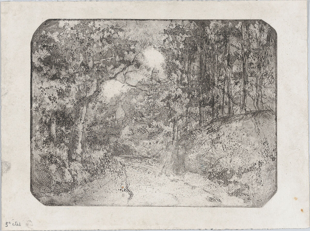 Chemin sous bois à Pontoise, Camille Pissarro (French, Charlotte Amalie, Saint Thomas 1830–1903 Paris), Aquatint and etching 