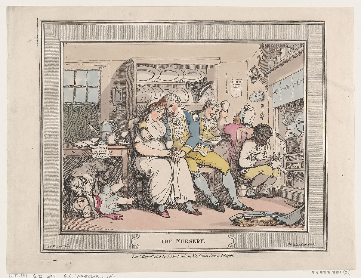 The Nursery, Thomas Rowlandson (British, London 1757–1827 London), Hand-colored etching 