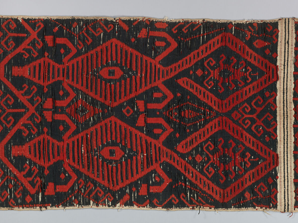 Ceremonial cloth, Cotton ikat dyed textile, Iban-Dayak