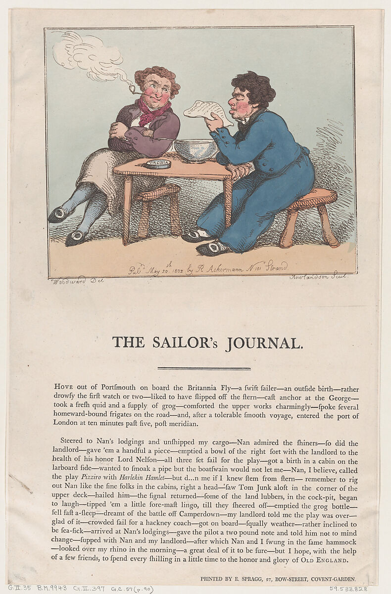The Sailor's Journal, Thomas Rowlandson (British, London 1757–1827 London), Hand-colored etching 