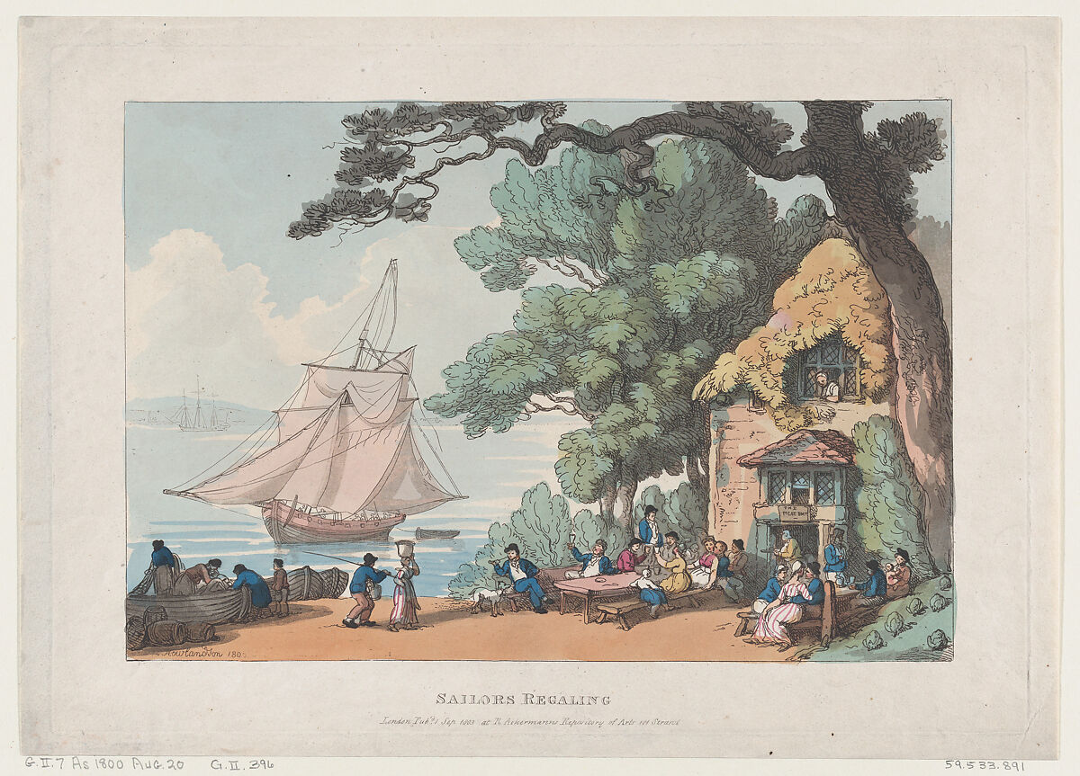 Sailors Regaling, Thomas Rowlandson (British, London 1757–1827 London), Hand-colored etching 