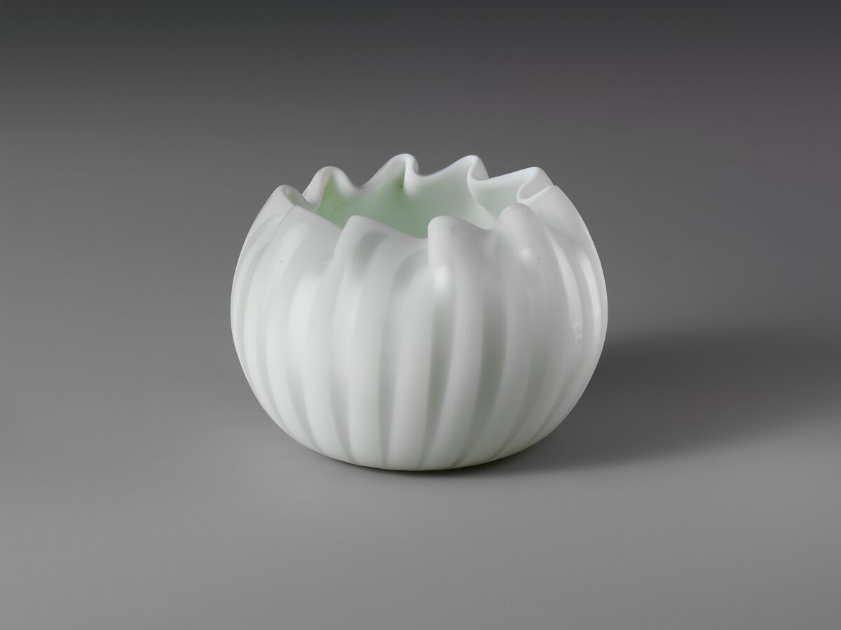 Sherbet Dish, Blown satin white opaque glass, British 