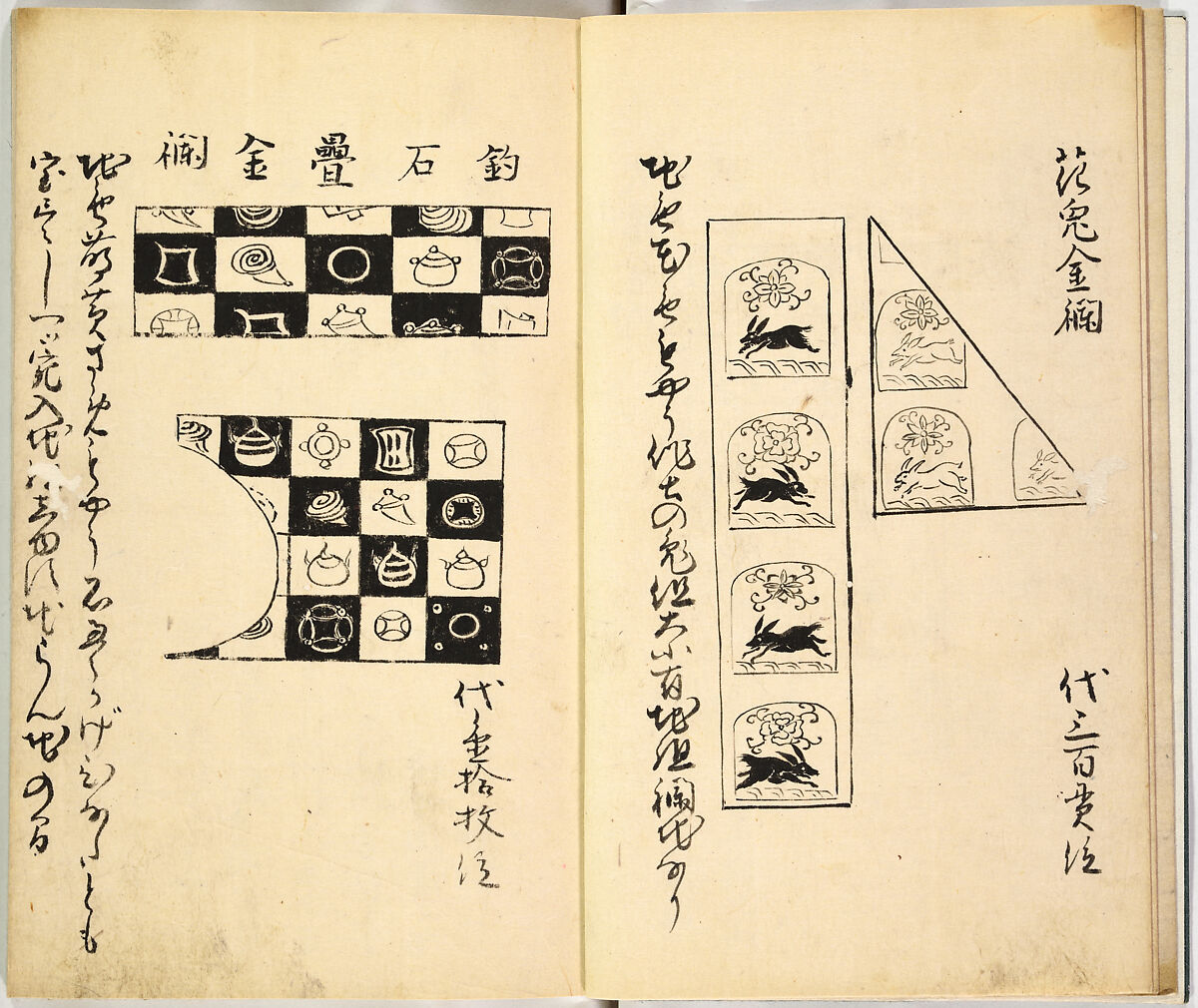 Picture Book of Gold Brocades (Kinrandonsu ezu), Woodblock-printed book; ink on paper, Japan