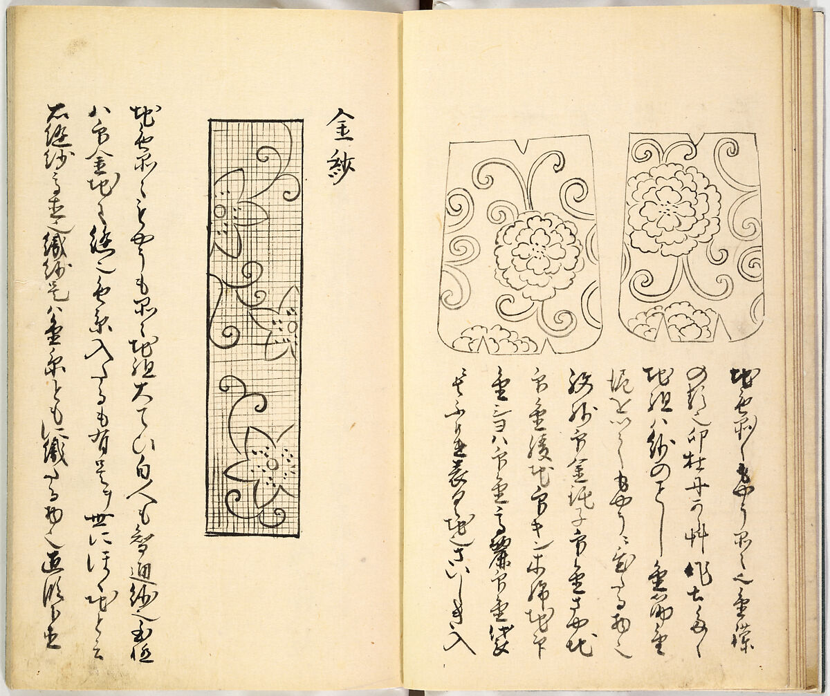 Picture Book of Gold Brocades (Kinrandonsu ezu), Woodblock-printed book; ink on paper, Japan