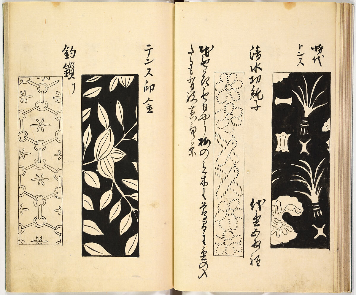 Picture Book of Gold Brocades (Kinrandonsu ezu), Woodblock-printed book; ink on paper, Japan