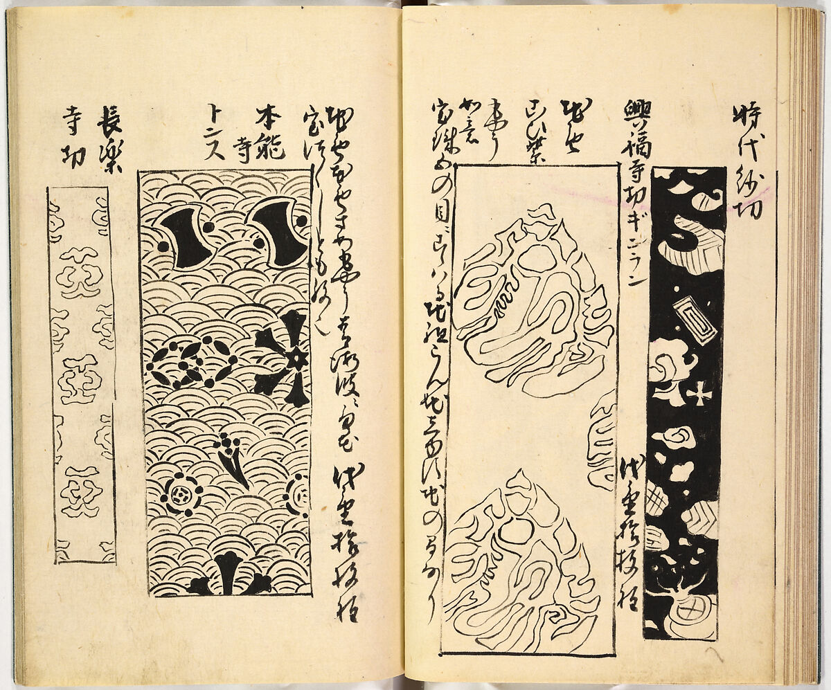 Picture Book of Gold Brocades (Kinrandonsu ezu), Woodblock-printed book; ink on paper, Japan