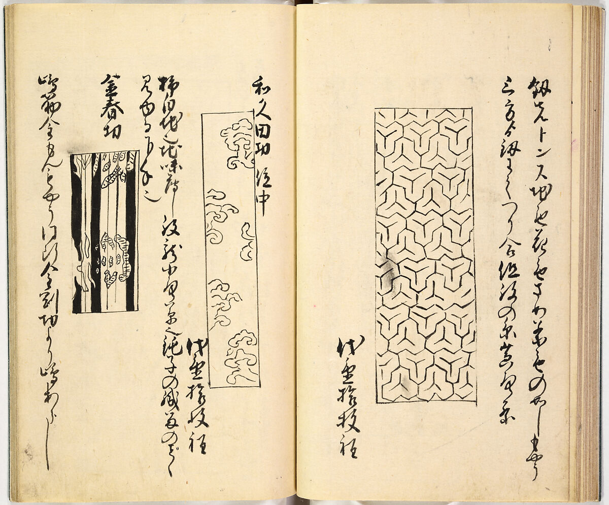 Picture Book of Gold Brocades (Kinrandonsu ezu), Woodblock-printed book; ink on paper, Japan