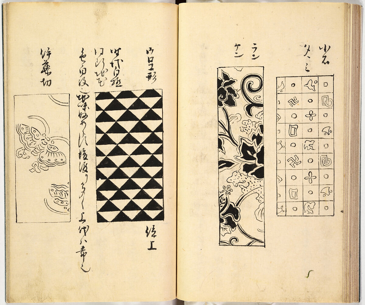 Picture Book of Gold Brocades (Kinrandonsu ezu), Woodblock-printed book; ink on paper, Japan