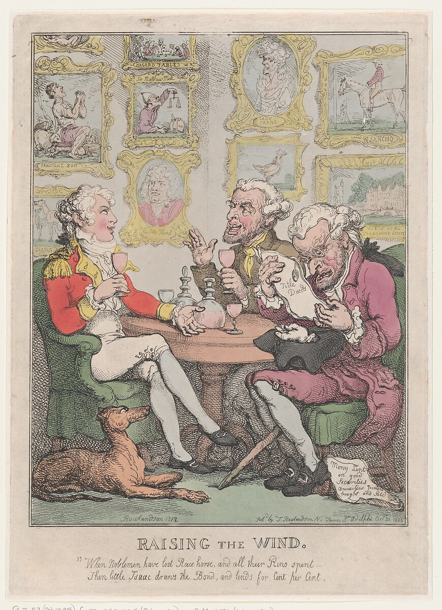 Raising the Wind, Thomas Rowlandson (British, London 1757–1827 London), Hand colored etching 