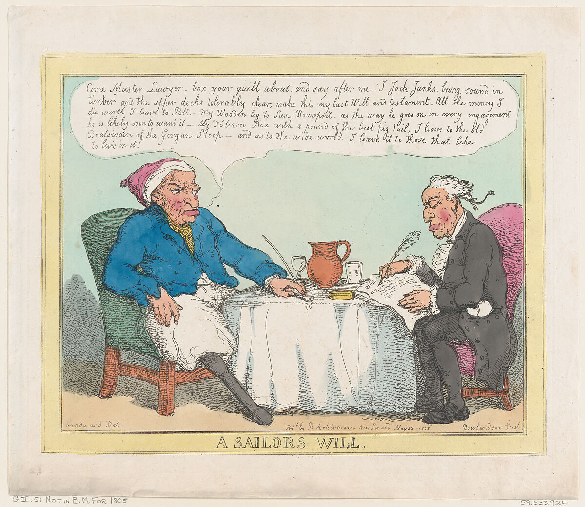 A Sailor's Will, Thomas Rowlandson (British, London 1757–1827 London), Hand-colored etching 