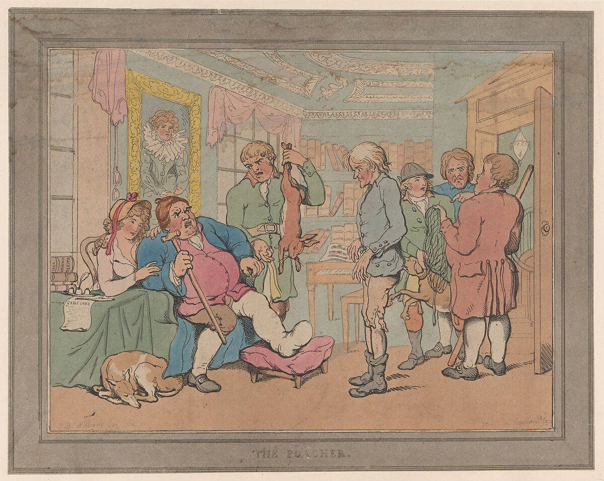 The Poacher, Thomas Rowlandson (British, London 1757–1827 London), Hand-colored etching 