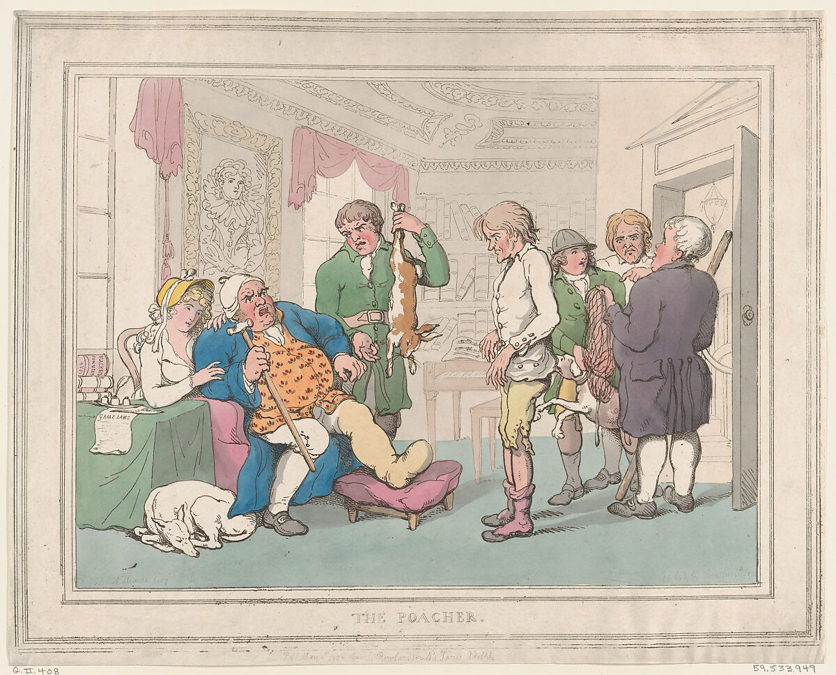 The Poacher, Thomas Rowlandson (British, London 1757–1827 London), Hand-colored etching 
