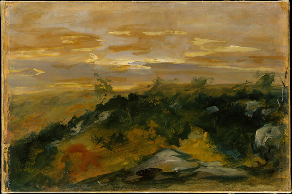 Hilly Landscape, Eugène Delacroix (French, Charenton-Saint-Maurice 1798–1863 Paris), Oil on paper, laid down on canvas 