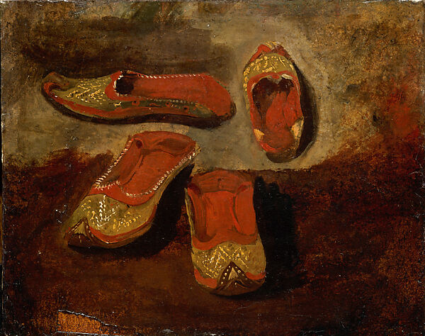 Study of Babouches, Eugène Delacroix (French, Charenton-Saint-Maurice 1798–1863 Paris), Oil on cardboard 