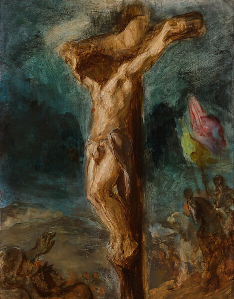 Christ on the Cross, Sketch, Eugène Delacroix (French, Charenton-Saint-Maurice 1798–1863 Paris), Oil on wood 