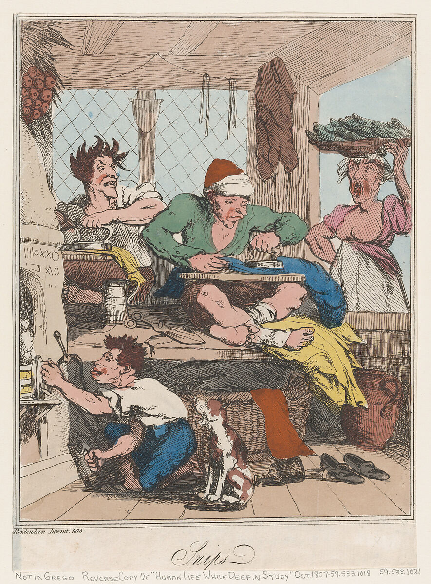 Snips, Thomas Rowlandson (British, London 1757–1827 London), Hand-colored etching 