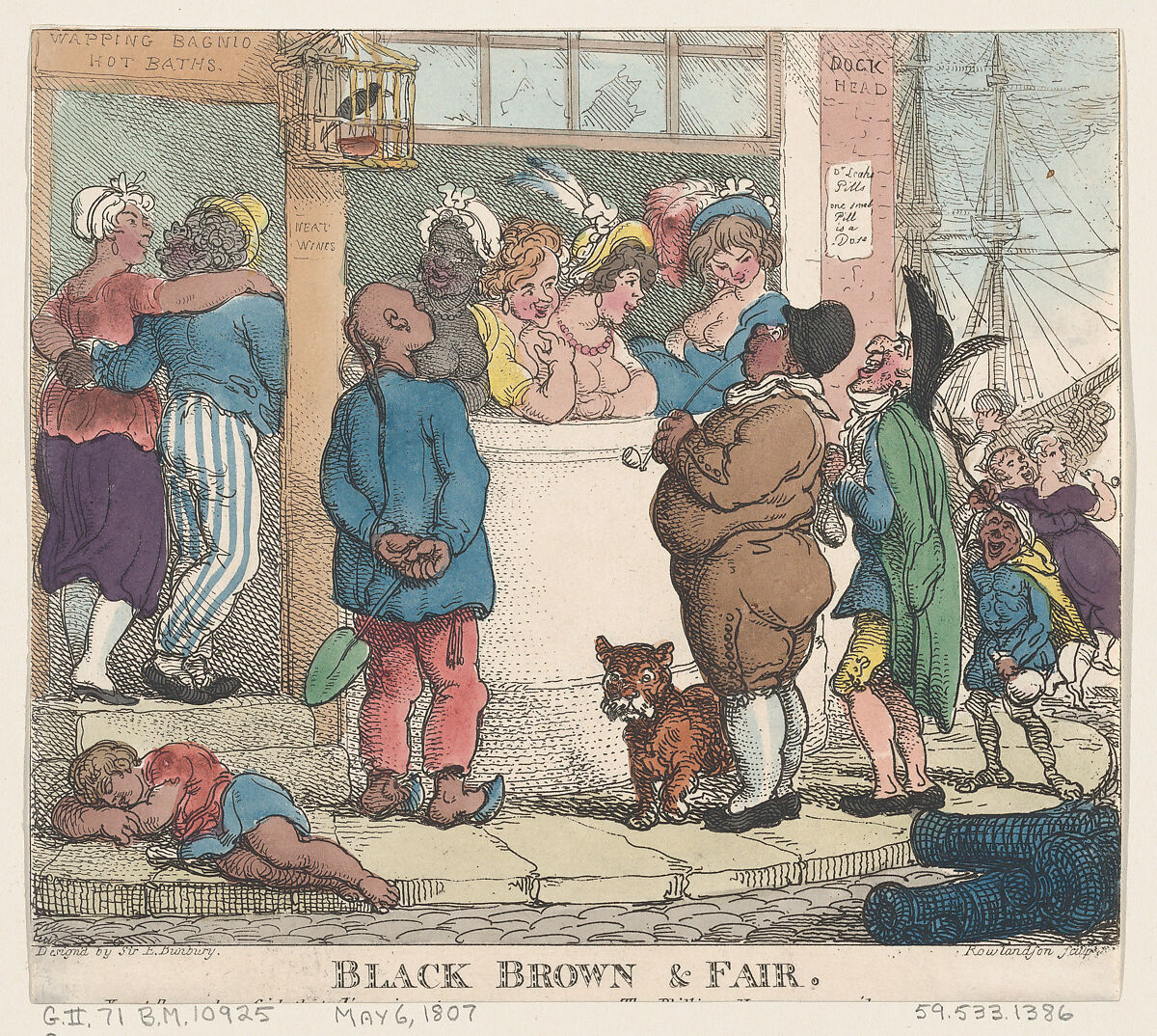 Black, Brown and Fair, Thomas Rowlandson (British, London 1757–1827 London), Hand-colored etching 