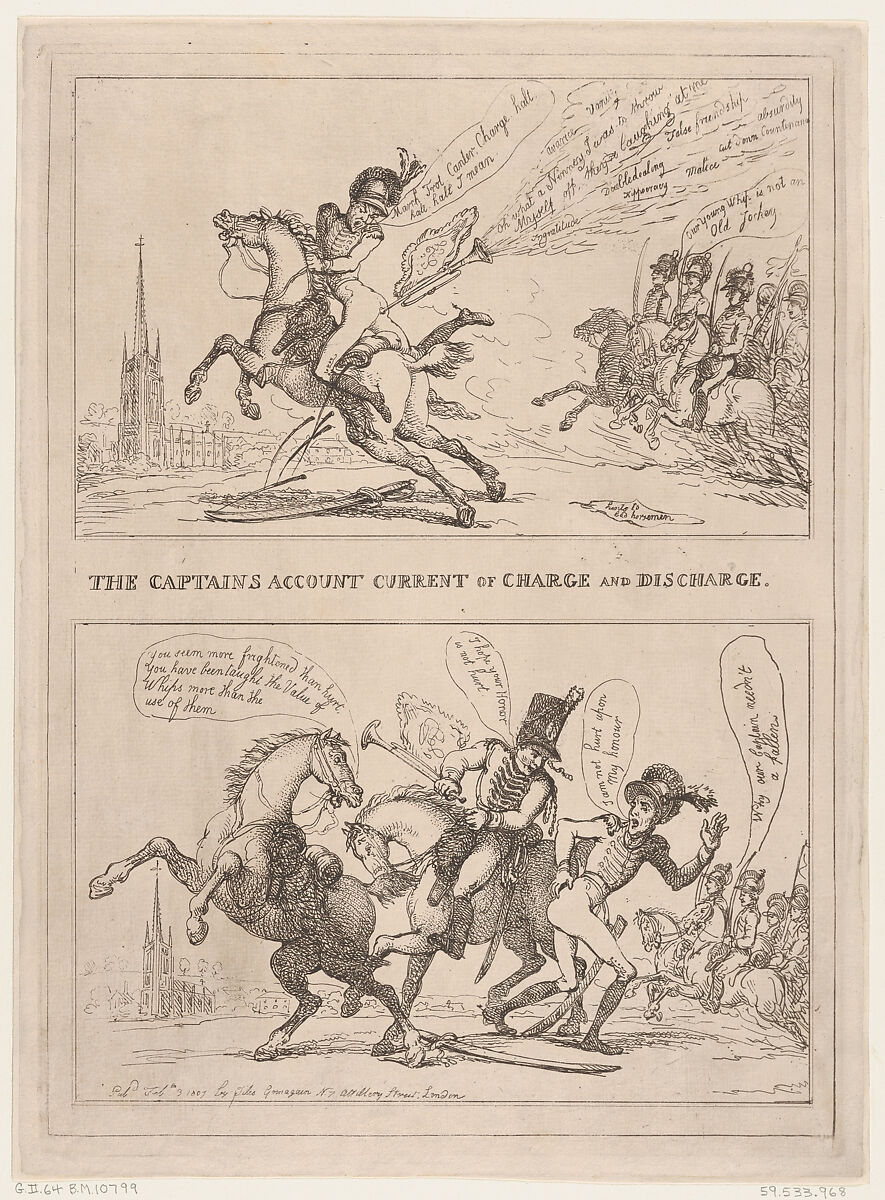 The Captain's Account Current of Charge and Discharge, Thomas Rowlandson (British, London 1757–1827 London), Hand-colored etching 
