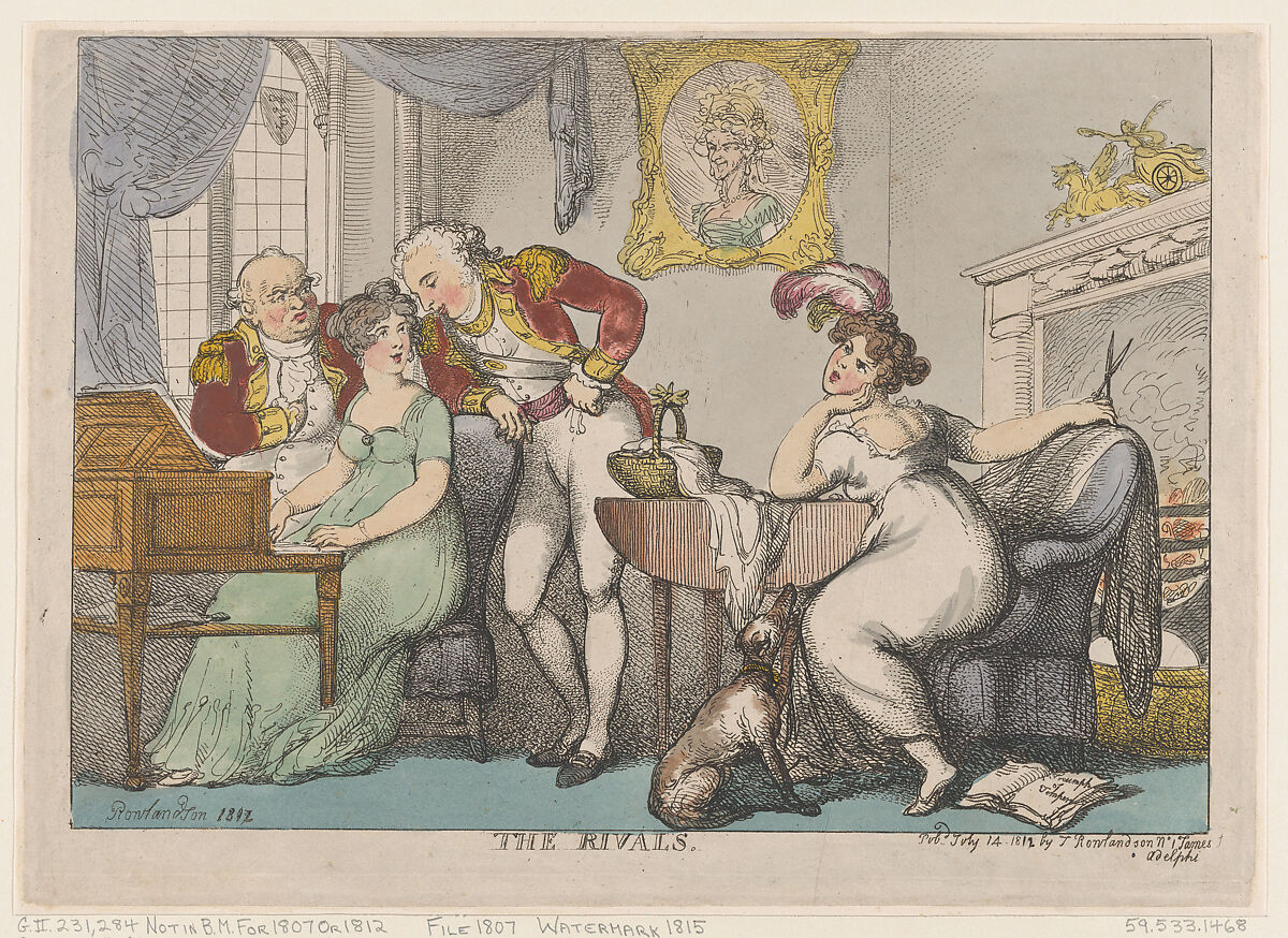 The Rivals, Thomas Rowlandson (British, London 1757–1827 London), Hand-colored etching 