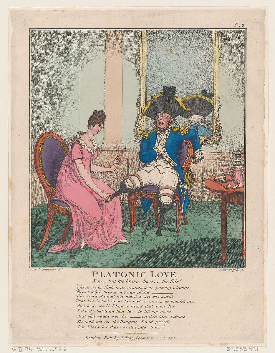 Platonic Love, Thomas Rowlandson (British, London 1757–1827 London), Hand-colored etching 