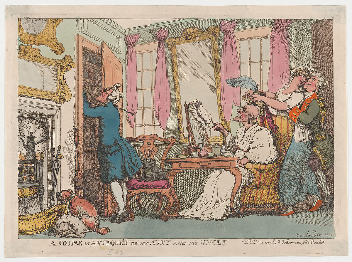 A Couple of Antiques or my Aunt and my Uncle, Thomas Rowlandson (British, London 1757–1827 London), Hand-colored etching 