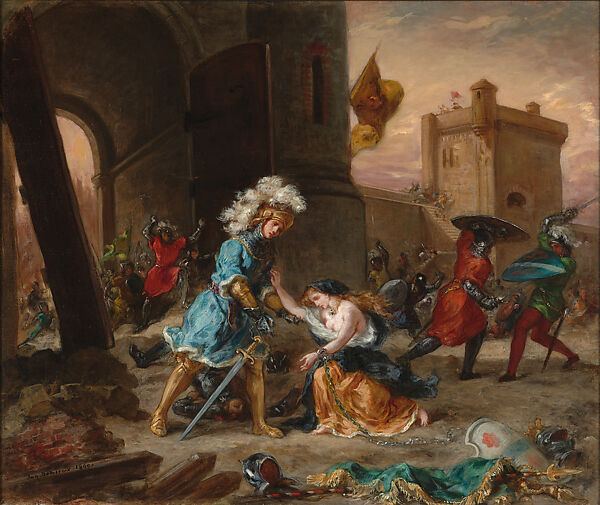 Amadis de Gaule Delivers a Damsel from Galpan's Castle, Eugène Delacroix (French, Charenton-Saint-Maurice 1798–1863 Paris), Oil on canvas 