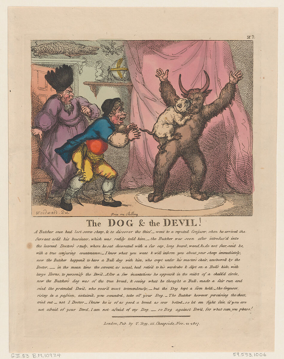 The Dog & The Devil, Thomas Rowlandson (British, London 1757–1827 London), Hand-colored etching 