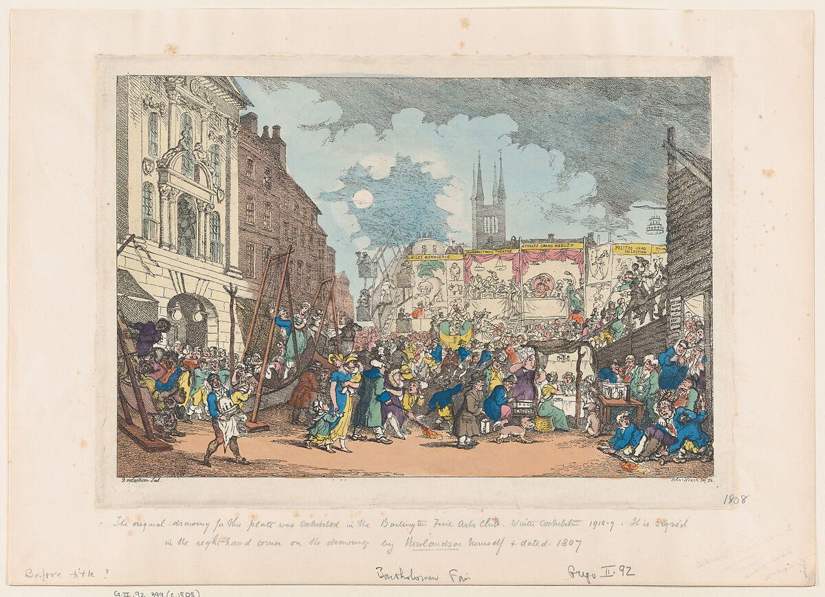Bartholomew Fair, Thomas Rowlandson (British, London 1757–1827 London), Hand-colored etching 