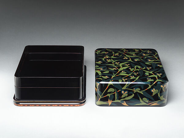 Document Box (Ryōshibako) with Dayflowers, Okada Akito (Japanese, 1910–1968), Lacquered wood with kinma decoration, Japan