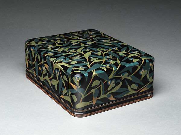 Document Box (Ryōshibako) with Dayflowers, Okada Akito (Japanese, 1910–1968), Lacquered wood with kinma decoration, Japan 