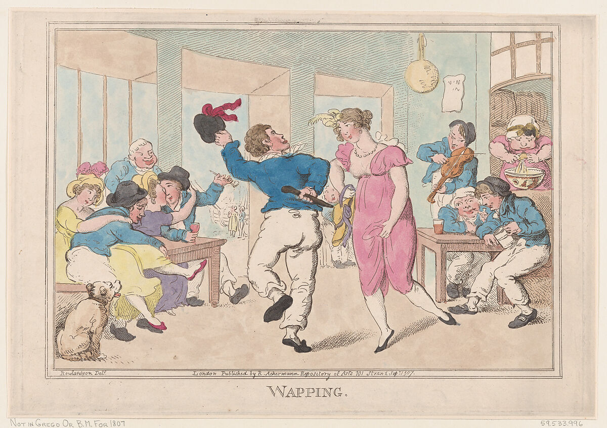 Wapping, Thomas Rowlandson (British, London 1757–1827 London), Hand-colored etching 