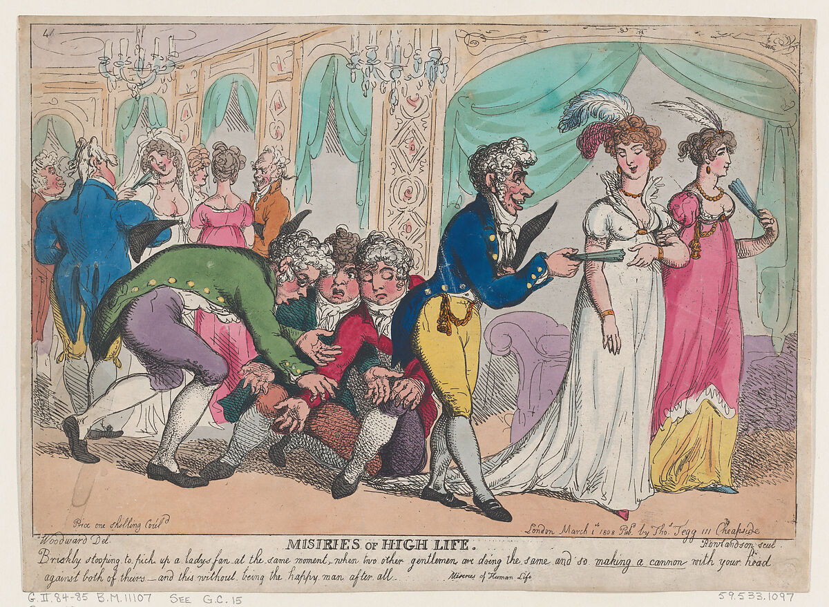 Miseries of High Life, Thomas Rowlandson (British, London 1757–1827 London), Hand-colored etching 